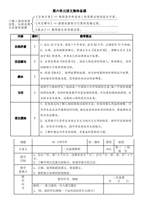部编版五年级语文下册第六单元集体备课及教案