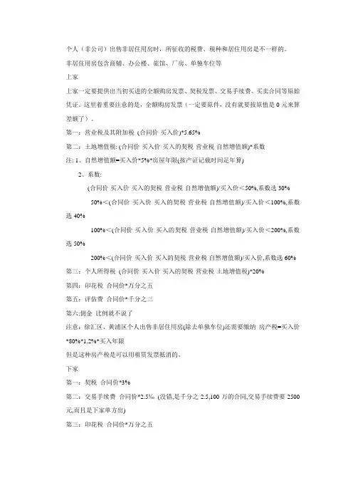 个人非住宅产权出售税费