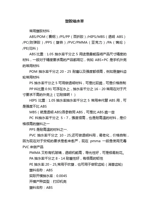 塑胶缩水率