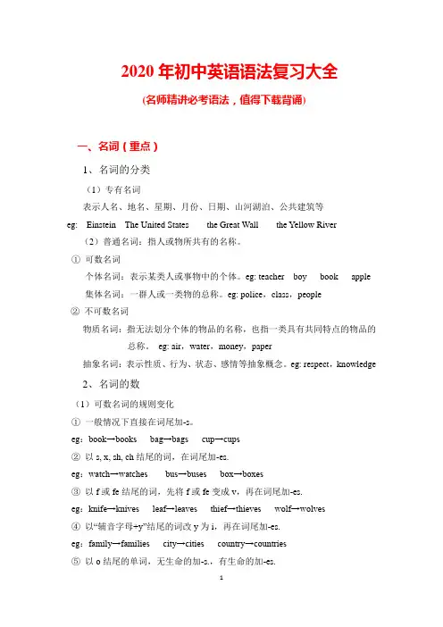 2020年初中英语语法复习大全(打印背诵版)