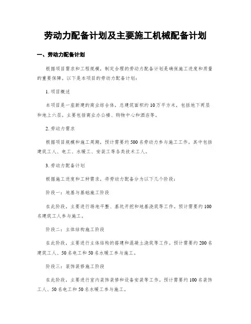 劳动力配备计划及主要施工机械配备计划