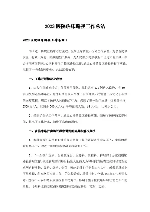 2023医院临床路径工作总结