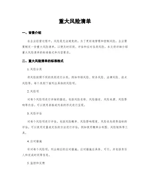 重大风险清单