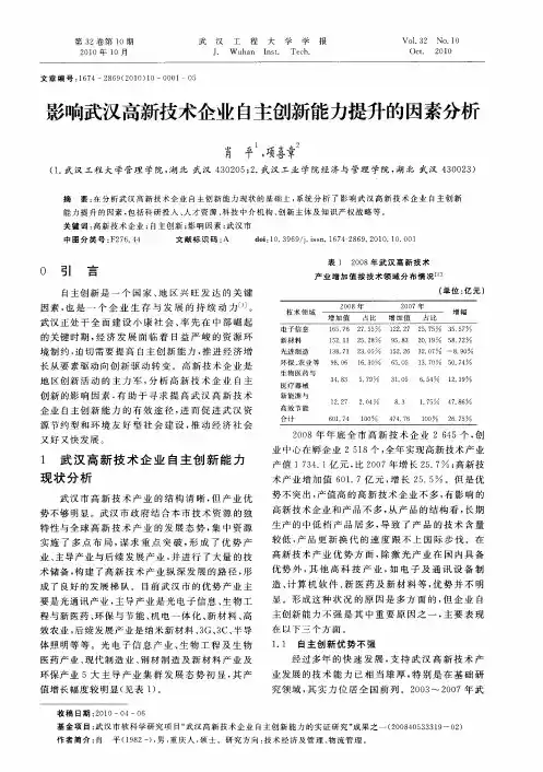 影响武汉高新技术企业自主创新能力提升的因素分析