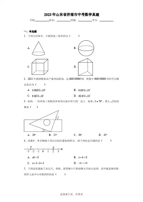 2023年山东省济南市中考数学真题(含解析)