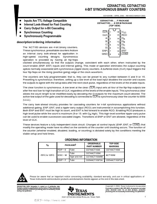 CD74ACT163M96G4,CD74ACT163E,CD74ACT163EE4,CD74ACT163ME4,CD74ACT163MG4, 规格书,Datasheet 资料
