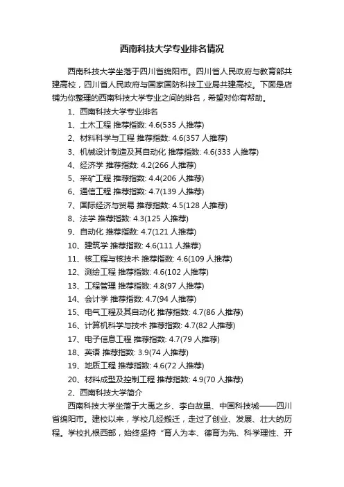 西南科技大学专业排名情况