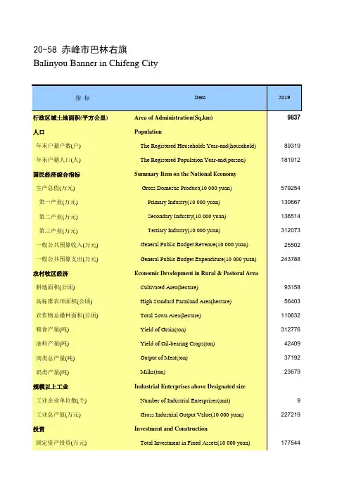 内蒙古统计年鉴2020社会经济发展指标：赤峰市巴林右旗