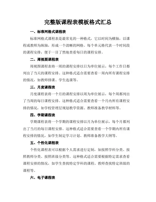 完整版课程表模板格式汇总