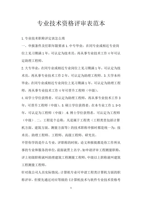 专业技术资格评审表范本