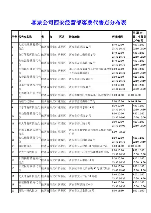 西安市火车票代售点分布和营业时间