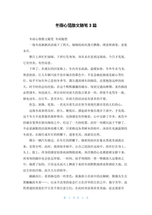 冬雨心情散文随笔3篇