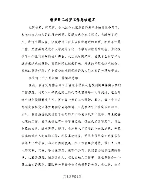销售员工转正工作总结范文（4篇）