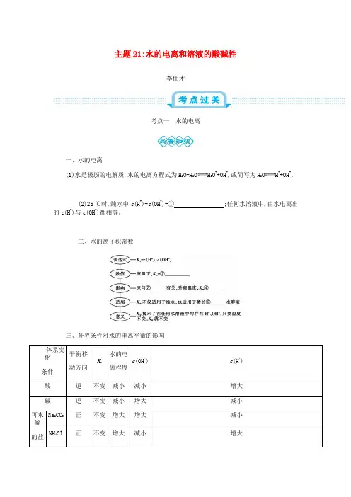 2019高考化学一轮复习 主题21 水的电离和溶液的酸碱性(2)(含解析)