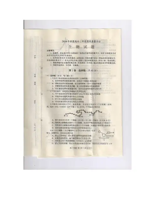 河南省南阳市2013-2014学年高二下学期期末质量评估 生物试题(扫描版)