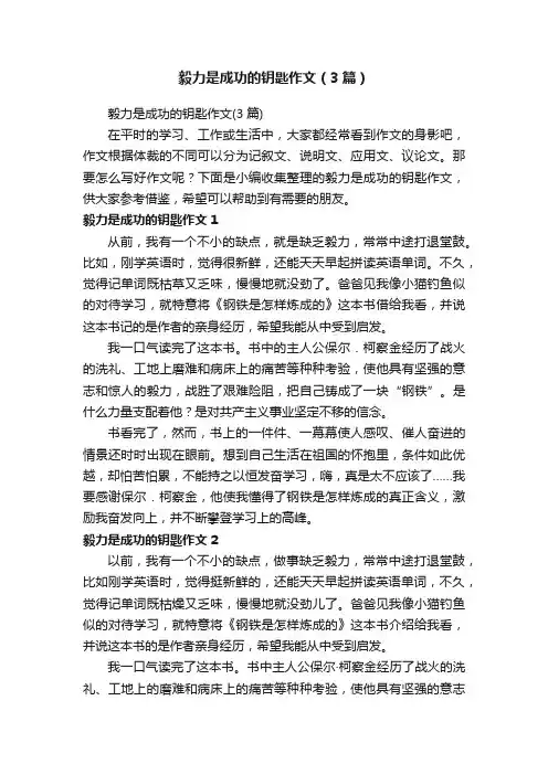 毅力是成功的钥匙作文（3篇）