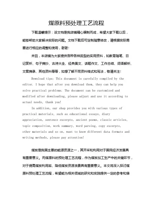 煤原料预处理工艺流程
