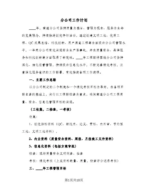 分公司工作计划(4篇)