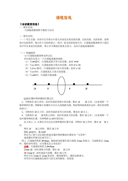 凸透镜成像规律专题复习总结