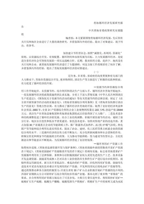 青海循环经济发展研究报告
