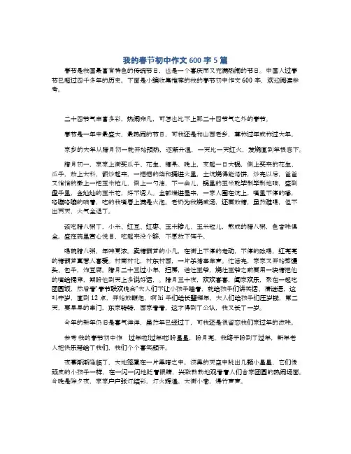 我的春节初中作文600字5篇
