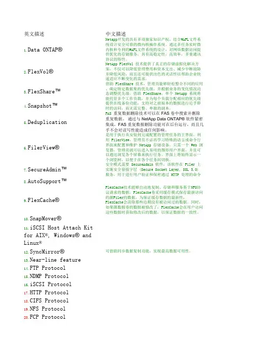 NetApp软件产品对照表