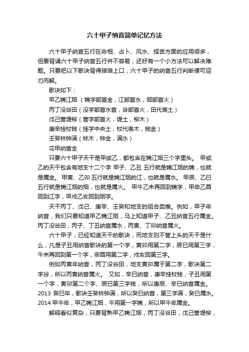 六十甲子纳音简单记忆方法
