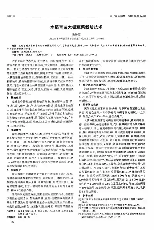 水稻育苗大棚蔬菜栽培技术