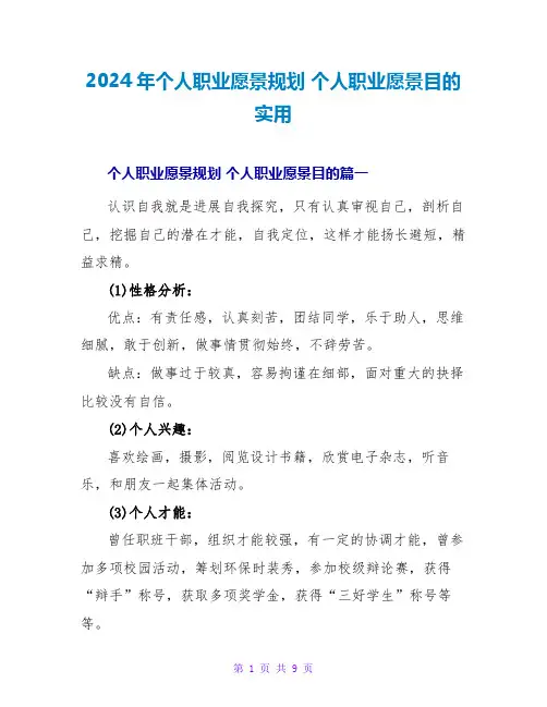2024年个人职业愿景规划个人职业愿景目标实用
