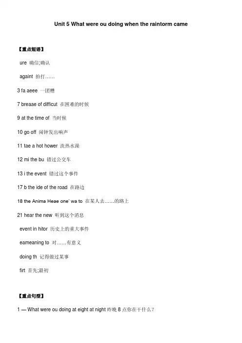 《Unit 5What were you doing when the rainstorm came》优秀教案