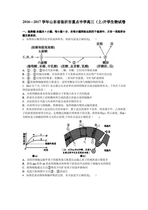 山东省临沂市重点中学2017届高三上学期开学生物试卷 含解析