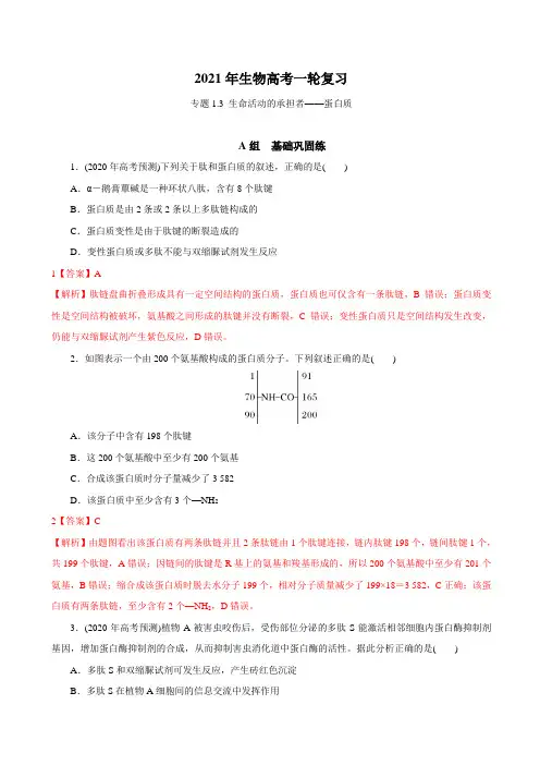 高中生物高考专生命活动的承担者——蛋白质(必刷试题)-2021年高考生物大一轮复习紧跟教材(解析版)