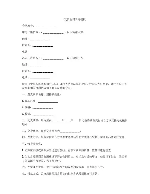发货合同表格模板
