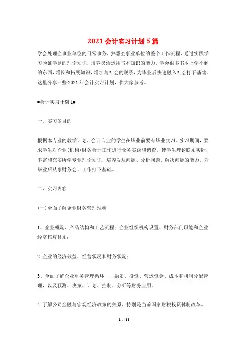 2021会计实习计划5篇