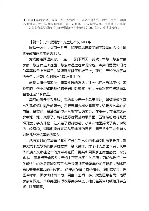 九年级脚踏一方土地作文600字