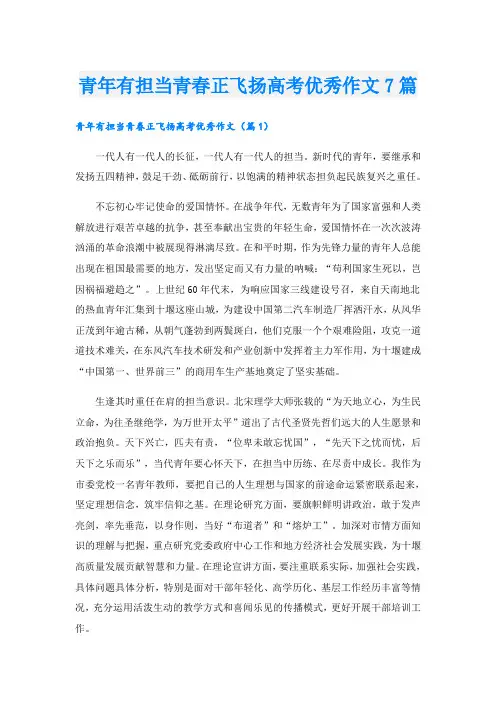 青年有担当青春正飞扬高考优秀作文7篇