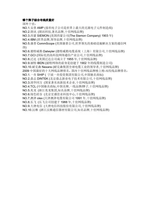 世界及中国著名布线品牌