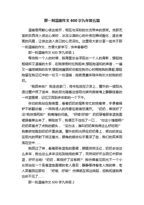 那一刻温暖作文600字九年级五篇