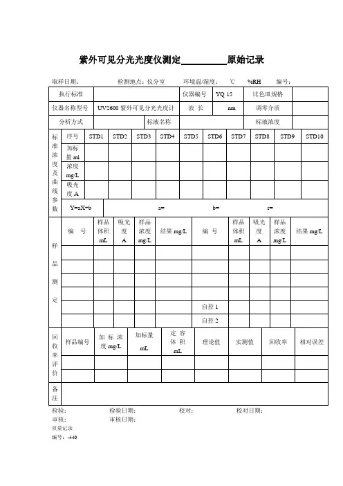环境实验室分析原始技术记录