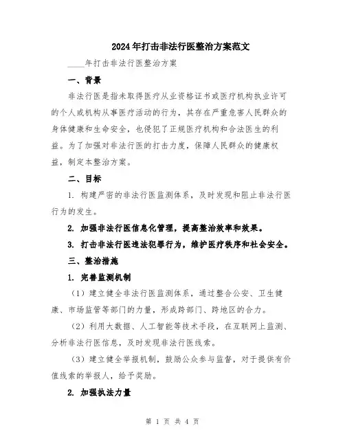 2024年打击非法行医整治方案范文
