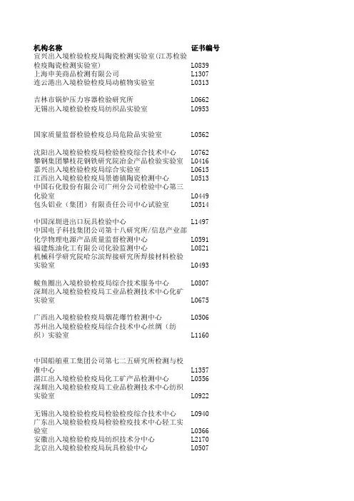 中国检疫检验机构名录