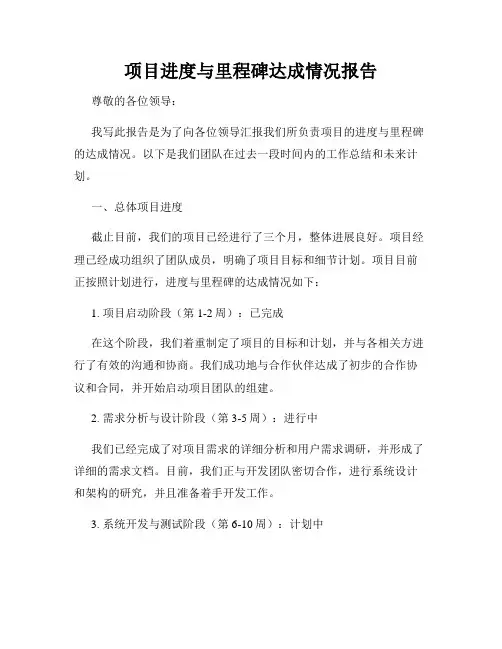 项目进度与里程碑达成情况报告