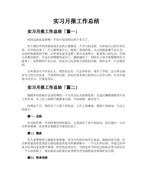 实习月报工作总结