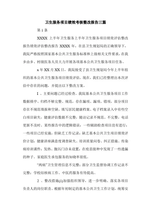 卫生服务项目绩效考核整改报告三篇.doc