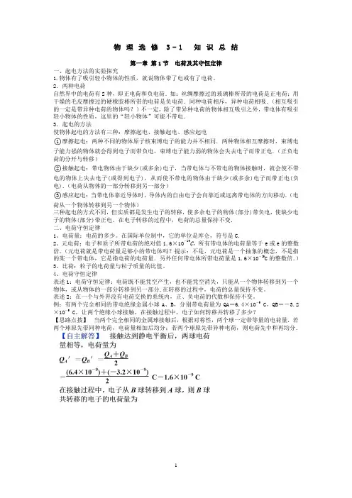 人教版新课标高中物理选修3-1知识点总结