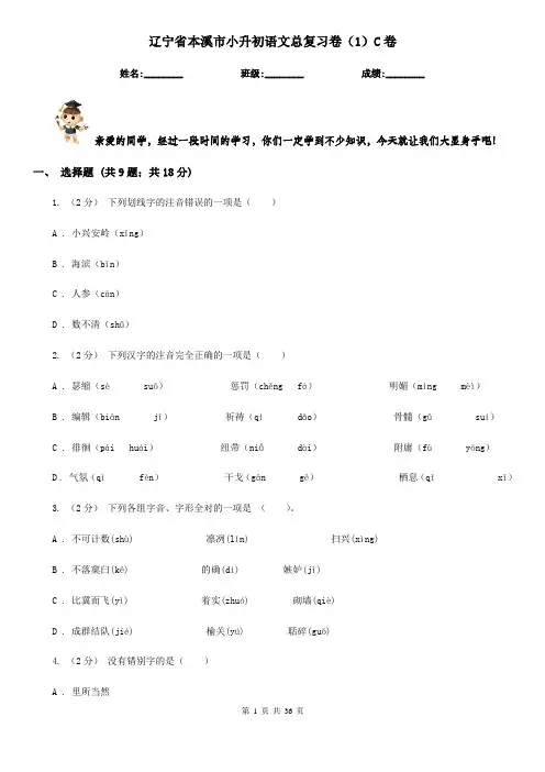 辽宁省本溪市小升初语文总复习卷(1)C卷