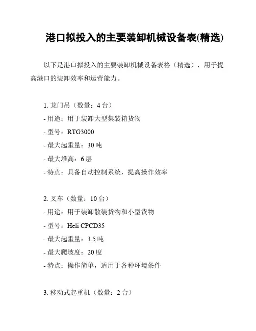 港口拟投入的主要装卸机械设备表(精选)