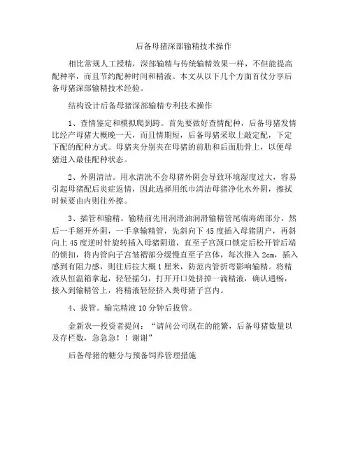 后备母猪深部输精技术操作