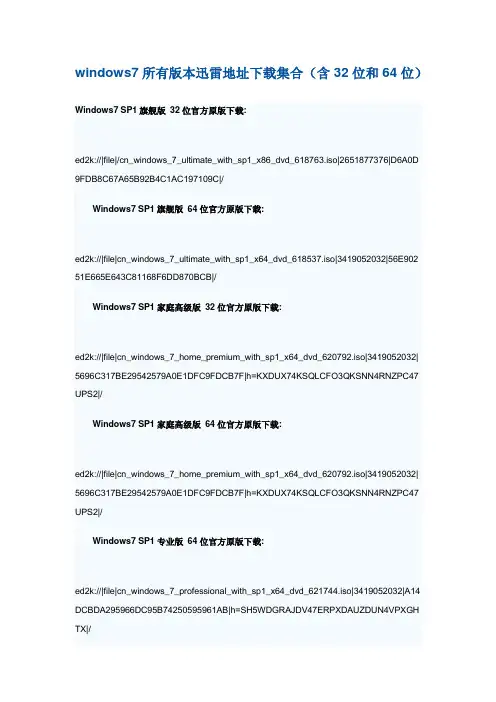 windows7所有版本迅雷地址下载集合(含32位和64位)