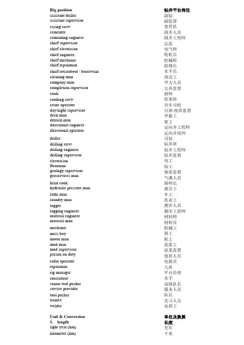 钻井平台英语(石油专业英语)